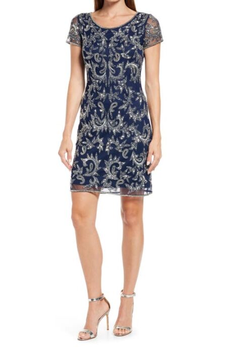  Beaded Mesh Cocktail Dress in Navy at Nordstrom   