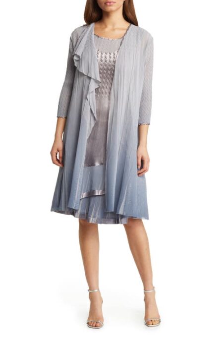  Charmeuse & Chiffon Cocktail Dress with Duster Jacket in Silver Night Ombre at Nordstrom  Small