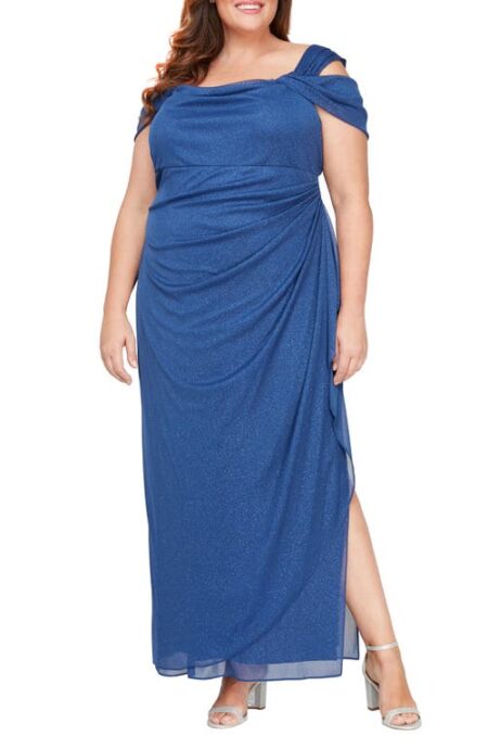  Cold Shoulder Glitter Column Gown in Electric/Blue at Nordstrom   W