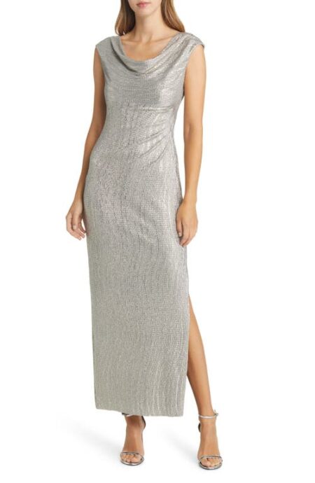  Cowl Neck Evening Dress in Stone at Nordstrom   