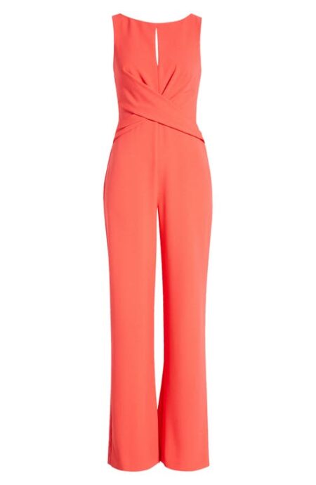  Cross Front Keyhole Wide Leg Crepe Jumpsuit in Hot Coral at Nordstrom   