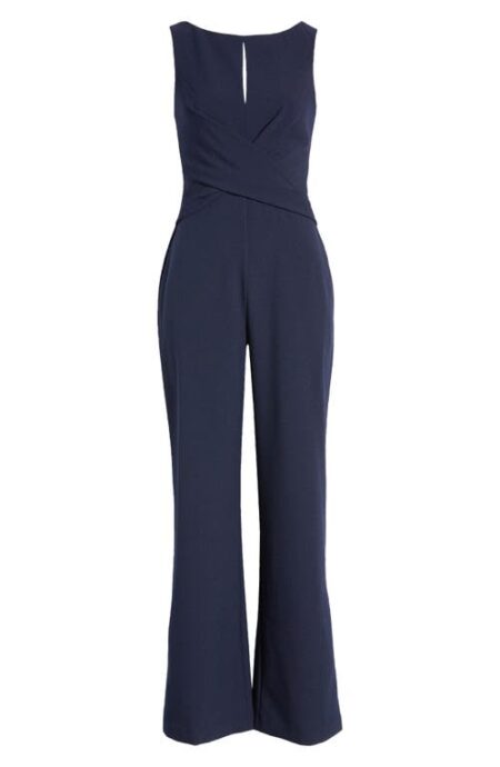  Cross Front Keyhole Wide Leg Crepe Jumpsuit in Navy at Nordstrom   
