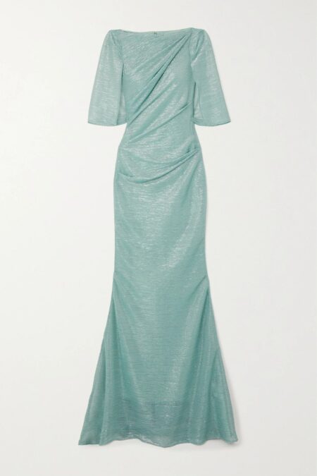   Draped Metallic Voile Gown Blue