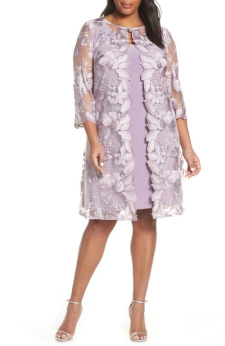  Embroidered Lace Mock Jacket Cocktail Dress in Smokey Orchid at Nordstrom   W