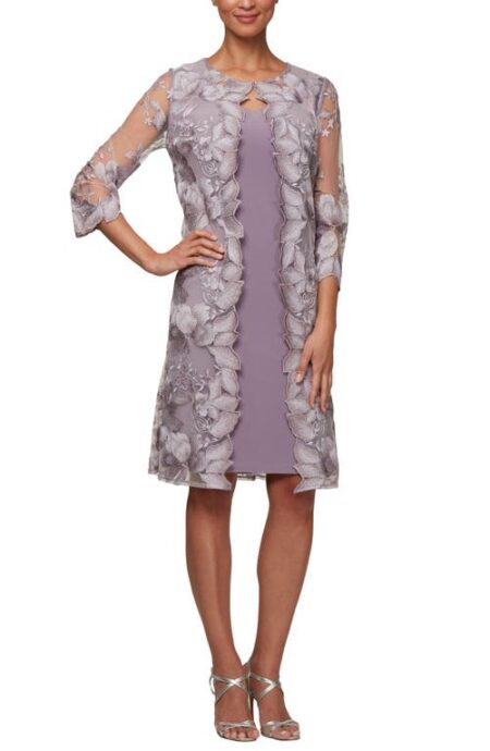  Embroidered Mock Jacket Cocktail Dress in Smokey Orchid at Nordstrom   P