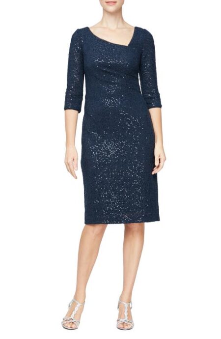  Embroidered Sequin Sheath Dress in Navy at Nordstrom   