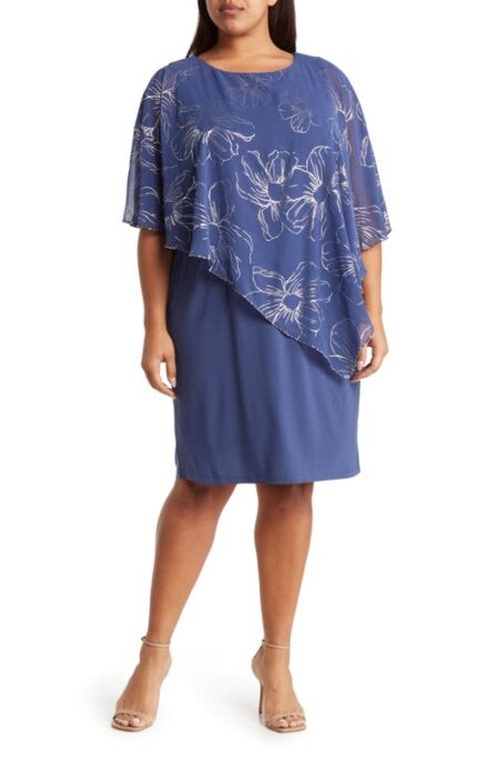  Floral Asymmetric Popover Shift Dress in Wedgewood at Nordstrom    W