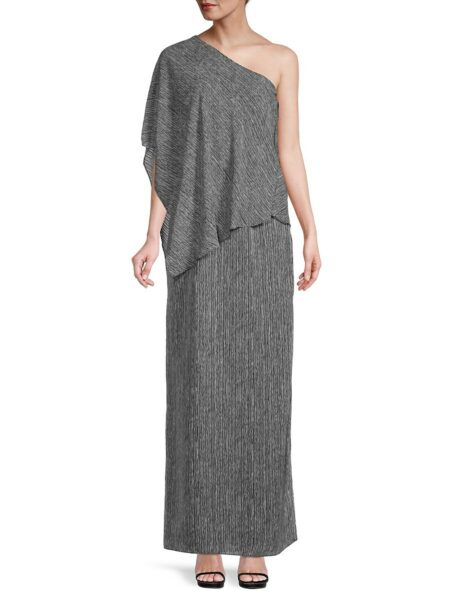 Halston Women's Striped One-Shoulder Maxi Dress Grey   