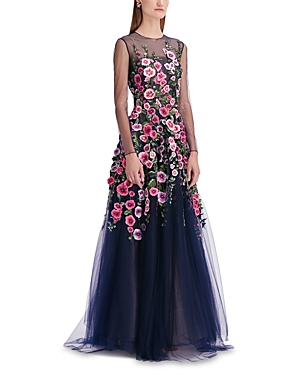  Illusion Embroidered Floral Gown