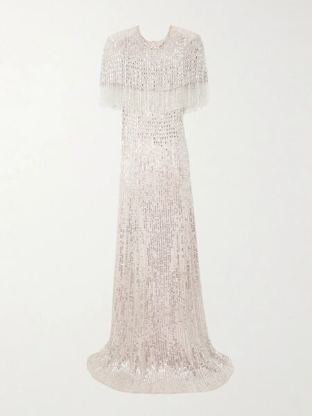   Lyla Fringed Sequined Crepe Gown Pink
