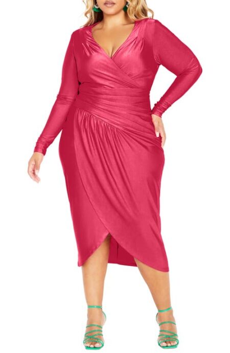  Marissa Ruched Long Sleeve Midi Dress in Vibrant Pink at Nordstrom