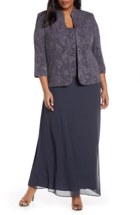  Mock Two-Piece Gown with Jacket in Smoke at Nordstrom   W