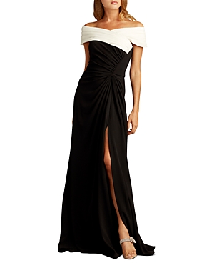  Off-the-Shoulder Crepe Gown