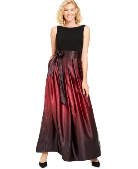  Ombre Satin Bow Sash Gown Black/Fig Red