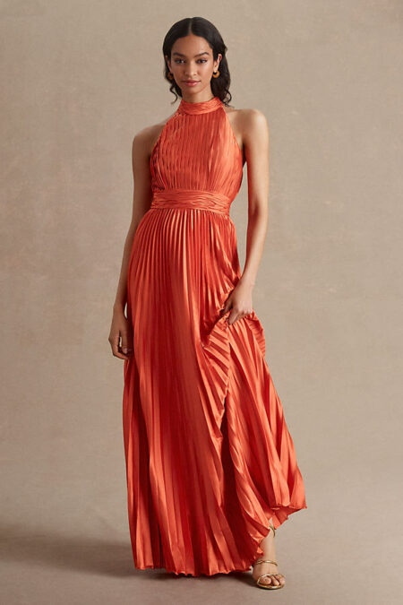 Pleated Halter Neck Gown