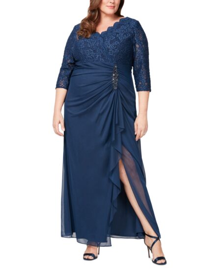  Plus  Embellished Empire-Waist Gown Navy