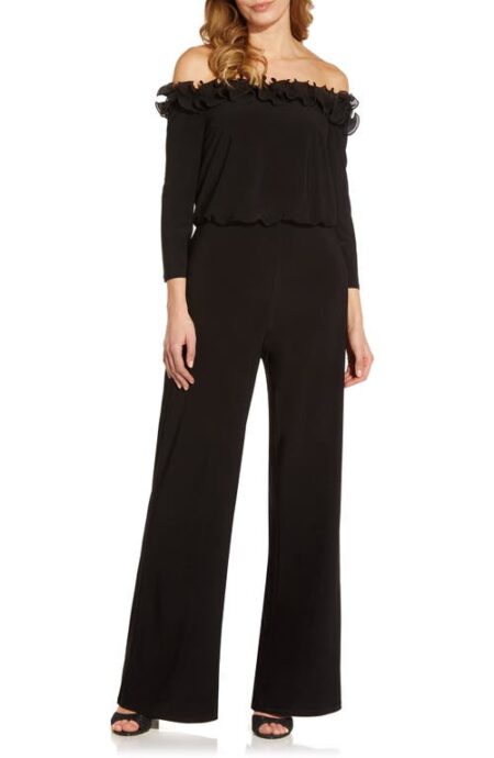  Ruffle Off the Shoulder Blouson Bodice Jumpsuit in Black at Nordstrom   