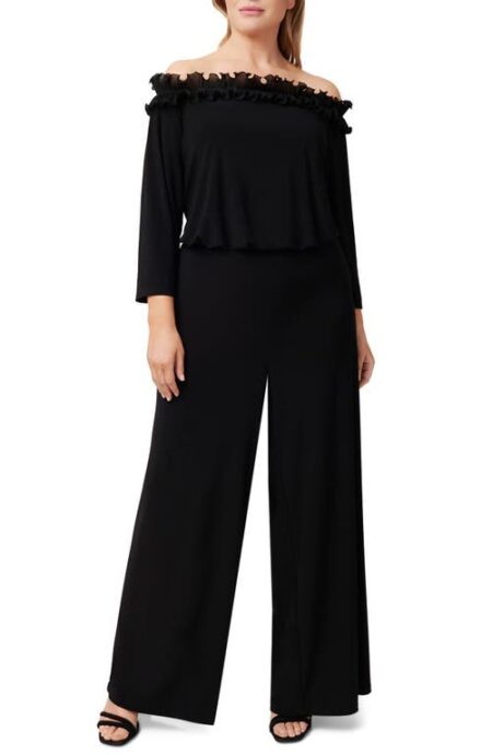  Ruffled Off the Shoulder Long Sleeve Jumpsuit in Black at Nordstrom   W