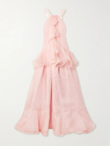   Ruffled Silk-organza Halterneck Gown Pink