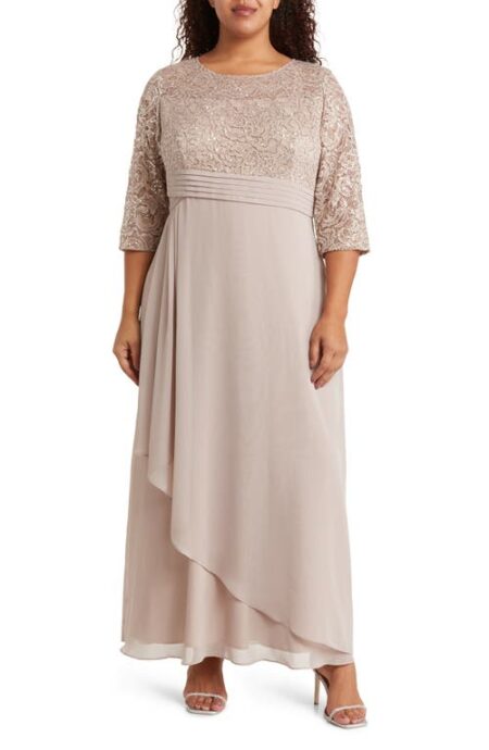  Sequin Bodice Chiffon A-Line Dress in Buff at Nordstrom   W