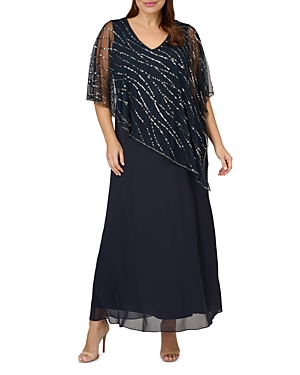  Sequin Cape Overlay Gown