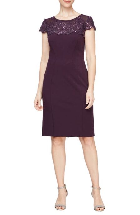  Sequin Embroidered Yoke Sheath Cocktail Dress in Eggplant at Nordstrom   P