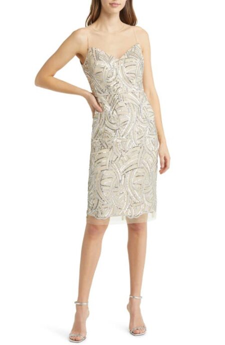  Sequin Illusion Lace Yoke Sleeveless Cocktail Dress in Champagne at Nordstrom   
