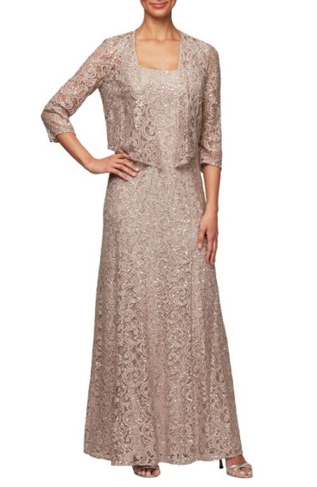  Sequin Lace Jacket Formal Gown in Buff at Nordstrom   