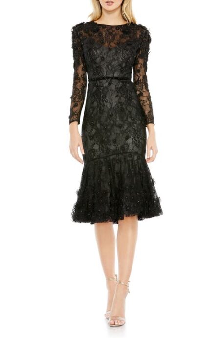  Sequin Lace Long Sleeve Sheath Cocktail Dress in Black at Nordstrom   
