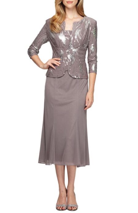  Sequin Midi Dress with Jacket in Pewter Frost at Nordstrom   