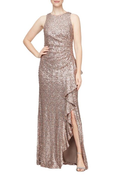  Sequin Ruffle Gown in Mocha at Nordstrom   