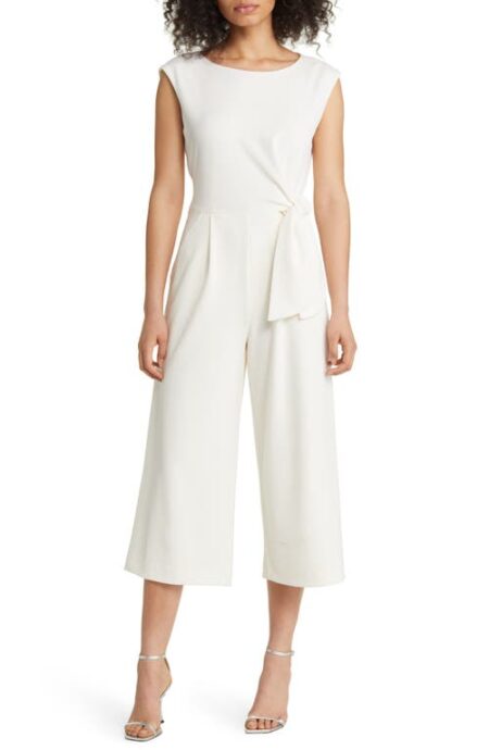  Side Knot Crop Wide Leg Jumpsuit in Ivory at Nordstrom   