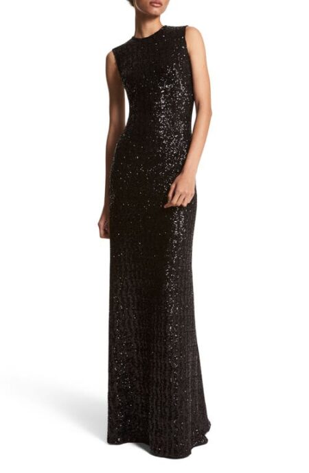 Sleeveless Sequin A-Line Gown in Black at Nordstrom   