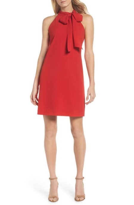  Tie Neck A-Line Dress in Red at Nordstrom   