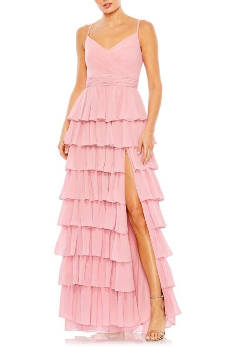  Tiered Ruffle Empire Waist Chiffon Gown in Rose at Nordstrom   