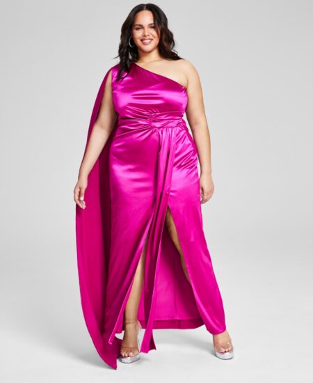  Trendy Plus  Flyaway-Cape Satin Gown Created for Macy's Deep Orchid