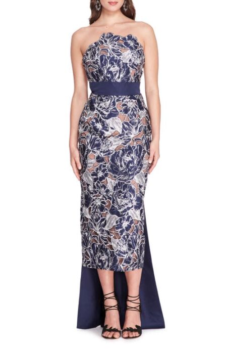  Tulips & Anemones Floral Embroidered Strapless Dress in Navy at Nordstrom   