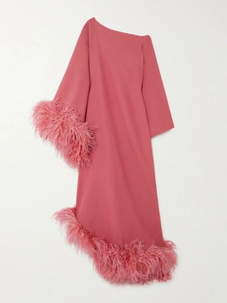   Ubud One-shoulder Feather-trimmed Crepe Gown Pink