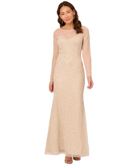  Women's Beaded Long-Sleeve Gown Biscotti