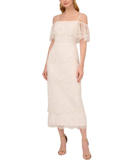  Women's Embellished Ruffled Dress Ivory