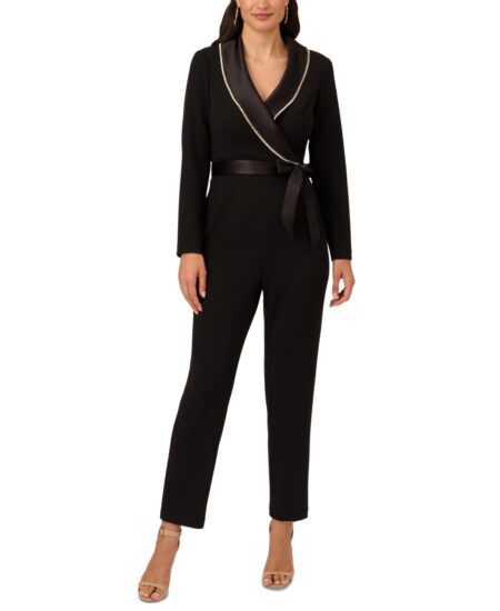  Women's Embellished Tuxedo Jumpsuit Black