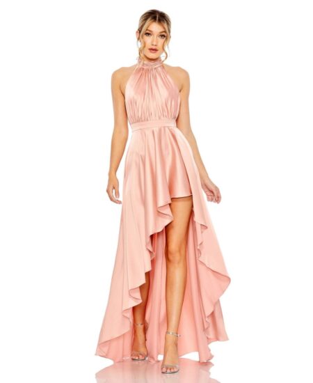  Women's High Neck Satin High Low Gown Rose