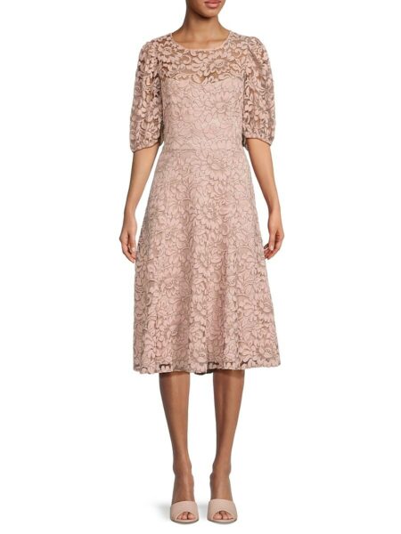  Women's Lace Fit & Flare Midi Dress Blush   