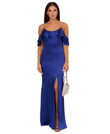  Women's Liquid Satin Rhinestone-Strap Gown Royal Sapphire