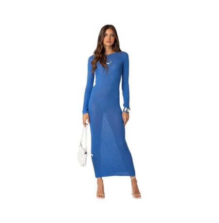  Women's London Knitted Open Back Maxi Dress Blue