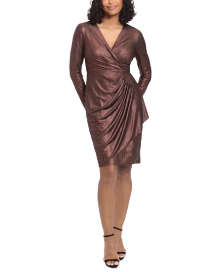  Women's Metallic Ruffled Wrap Dress Copper