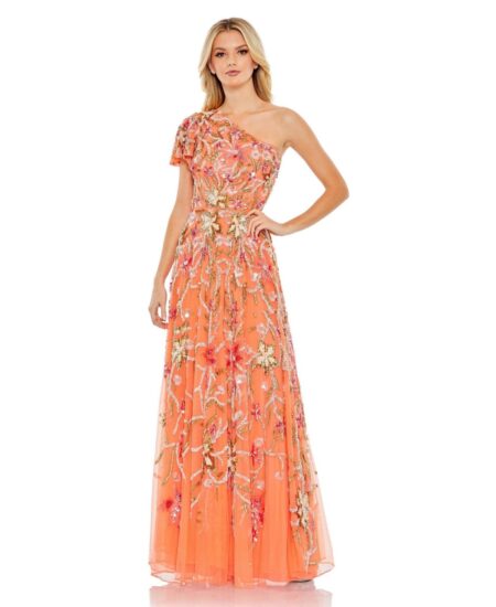 Women's One Shoulder Embellished A-Line Gown Coral