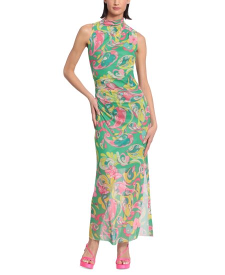  Women's Printed Mesh-Overlay Maxi Dress Absinthe Green