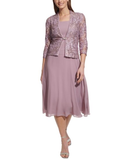  Women's Soutache Jacket & Jewel-Neck Midi Dress Violet