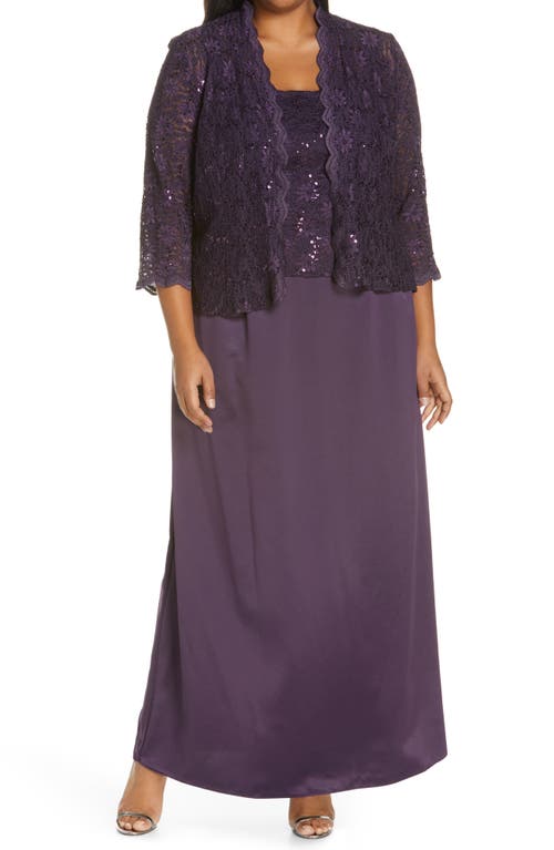 Alex Evening A-Line Gown & Lace Jacket in Eggplant at Nordstrom   W